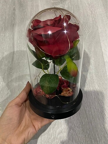 Led ışıklı Fanusta Yapay Gül