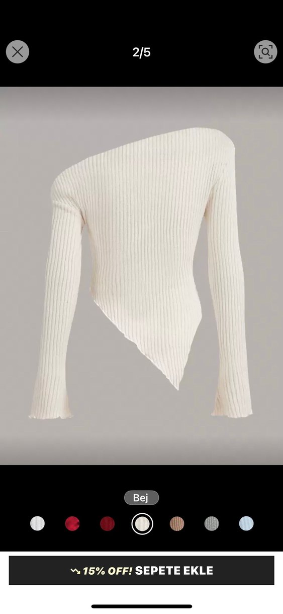 Bej Kadın Triko Bluz, Uzun Kollu, Kayık Yaka - Görsel 2