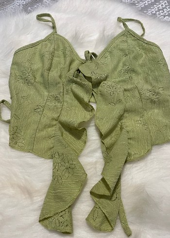 Yeşil Nakışlı Fırfırlı Mini Büstiyer - Görsel 3