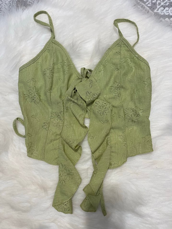 Yeşil Nakışlı Fırfırlı Mini Büstiyer - Görsel 2