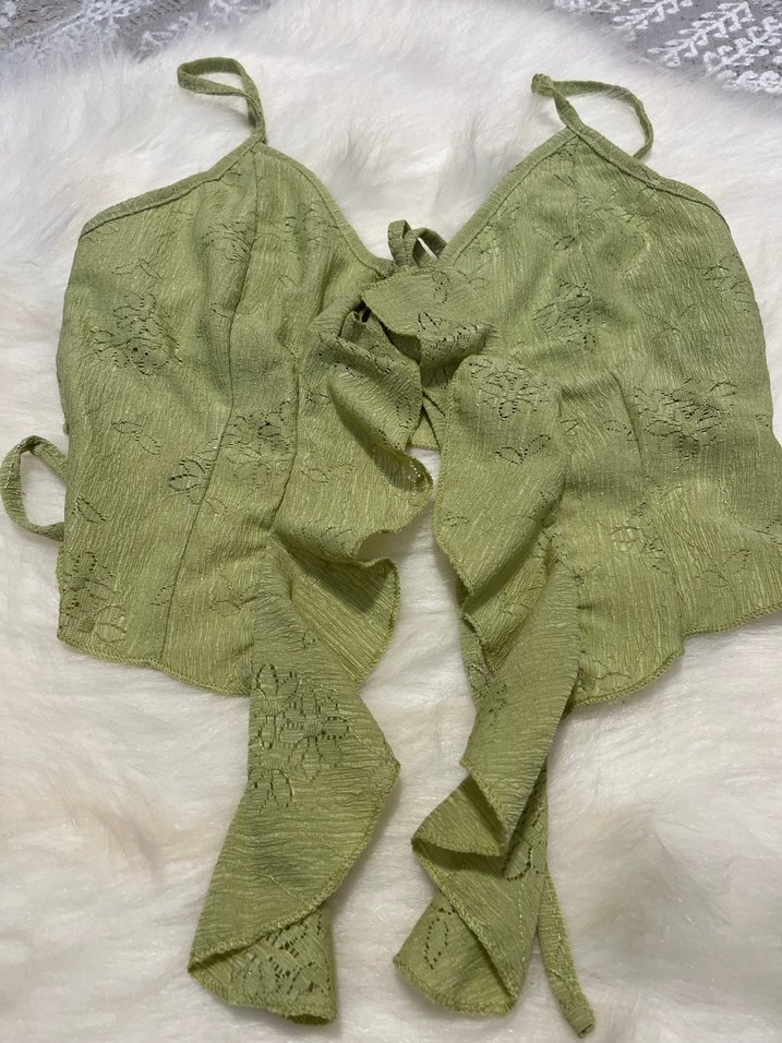 Yeşil Nakışlı Fırfırlı Mini Büstiyer - Görsel 3