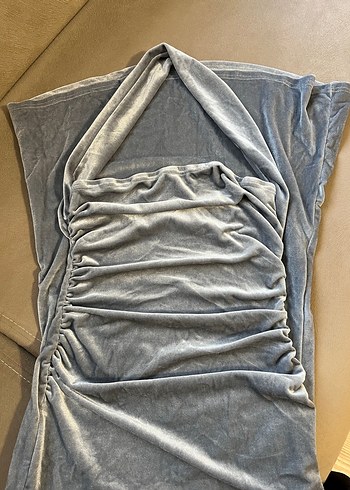 Gri Drapeli Uzun Askısız Abiye Elbise - Görsel 2