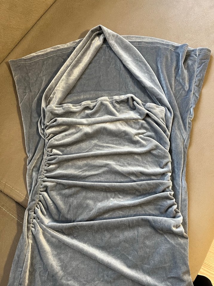 Gri Drapeli Uzun Askısız Abiye Elbise - Görsel 2