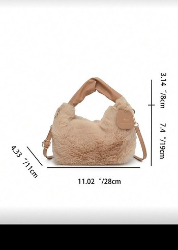 Bej Kürklü Deri Kadın Çanta - Görsel 2