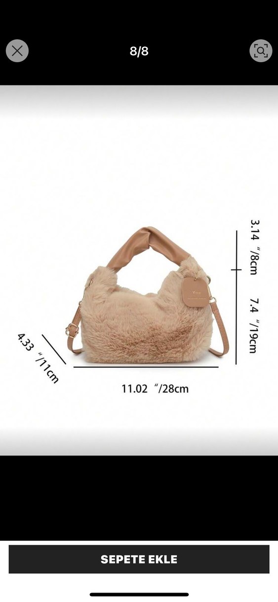 Bej Kürklü Deri Kadın Çanta - Görsel 2