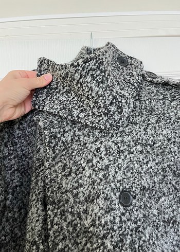s Beden Düğmeli Gri Kışlık Kadın Kaban
