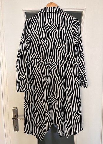 Renkli Zebra Desenli Kemerli Gömlek Elbise - Görsel 4