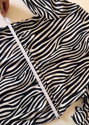 Renkli Zebra Desenli Kemerli Gömlek Elbise - Görsel 7