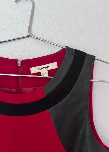 Koyu Kırmızı Deri Detaylı Elbise - Görsel 6