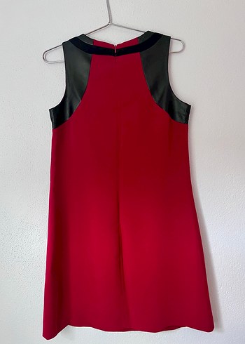 Koyu Kırmızı Deri Detaylı Elbise - Görsel 7