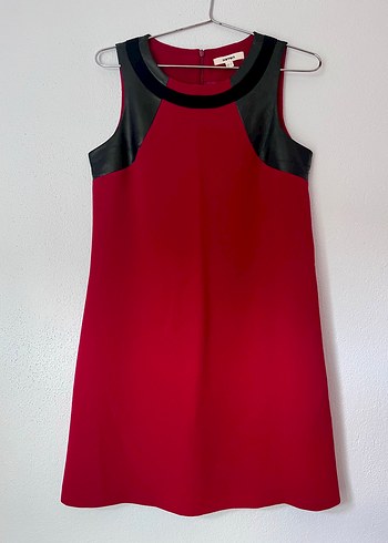 Koyu Kırmızı Deri Detaylı Elbise - Görsel 2