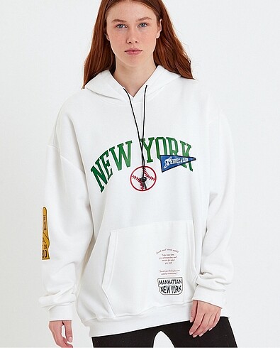 xxl Beden beyaz Renk New York Kapüşonlu Sweatshirt Hoodie