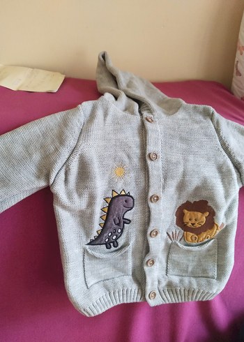 Gri Kapüşonlu Nakışlı Erkek Çocuk Hırka - Görsel 2