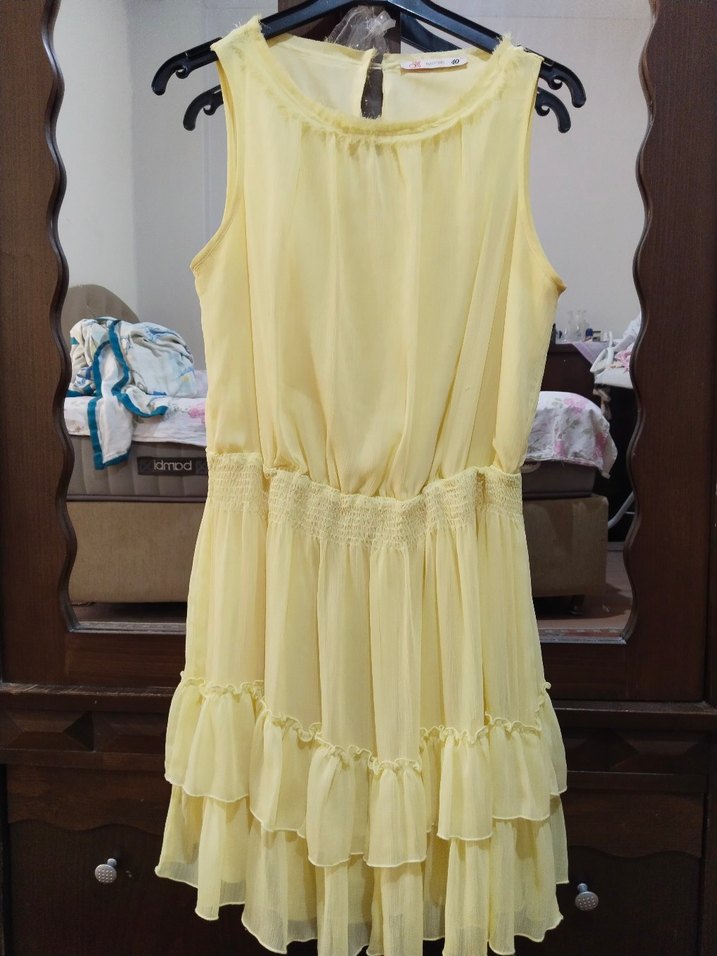 Sarı Fırfırlı Midi Elbise - Görsel 2