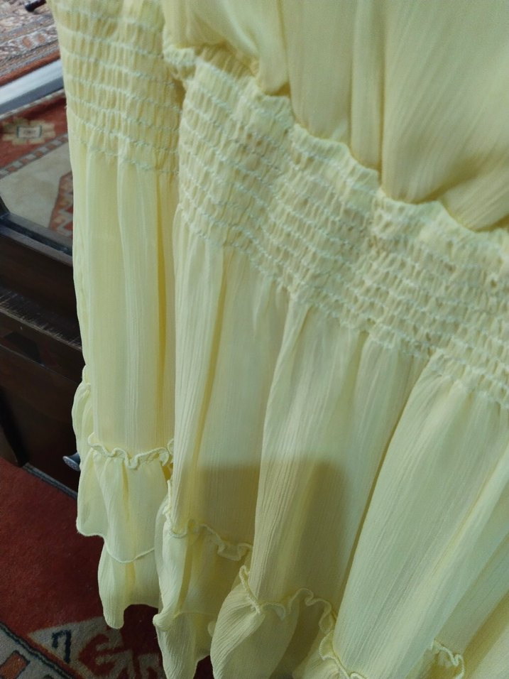 Sarı Fırfırlı Midi Elbise - Görsel 4