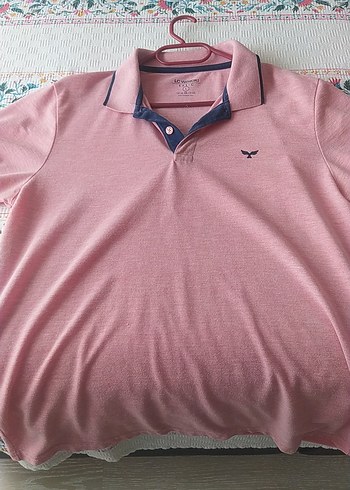Pembe Pamuklu Düğmeli Erkek Polo Tişört