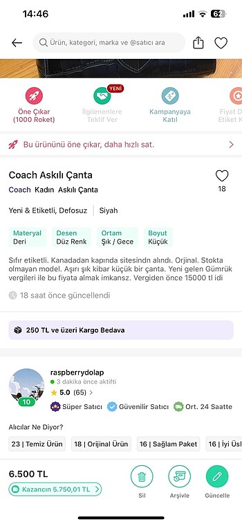 Coach Coach etiketli sıfır orjinalçanta