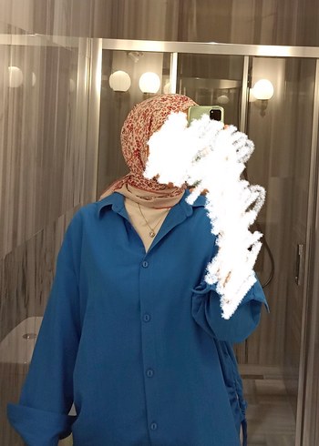 Mavi Düğmeli Keten Kadın Gömlek