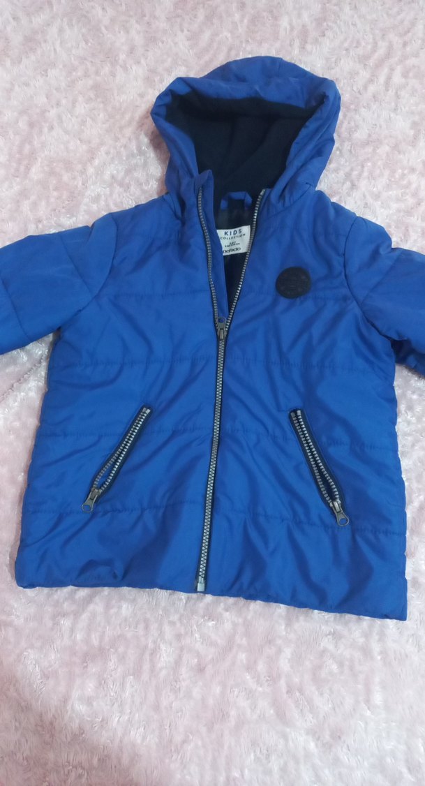 Mavi Kapüşonlu Fermuarlı Erkek Çocuk Mont - Görsel 2