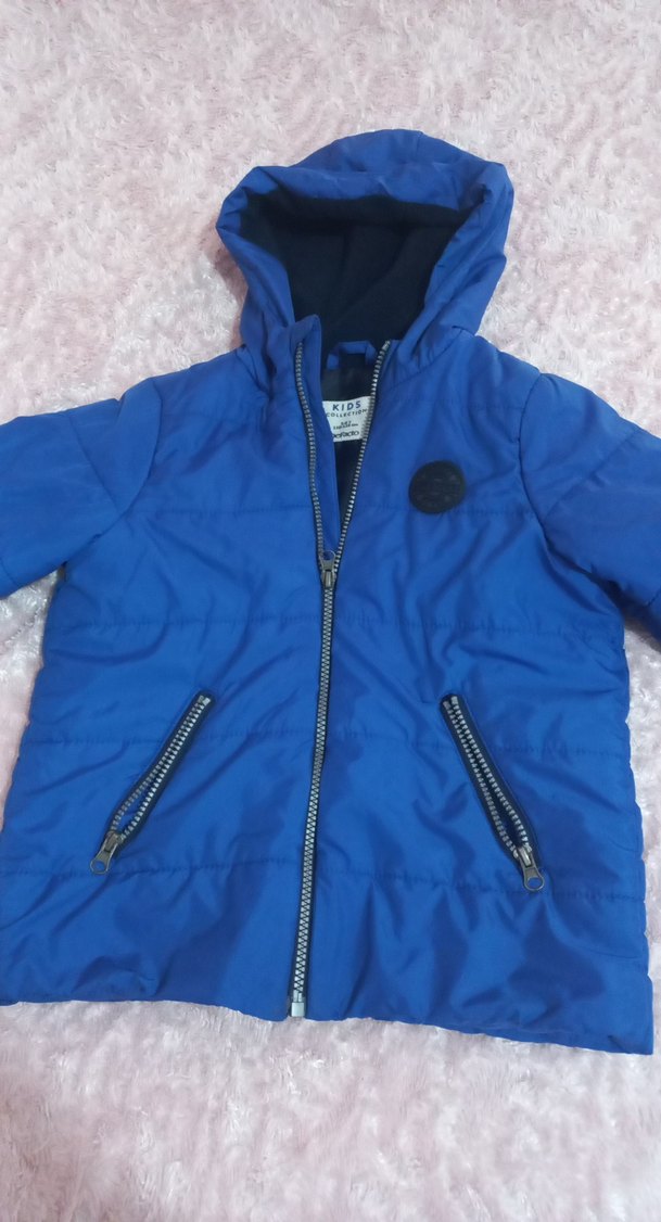 Mavi Kapüşonlu Fermuarlı Erkek Çocuk Mont - Görsel 5