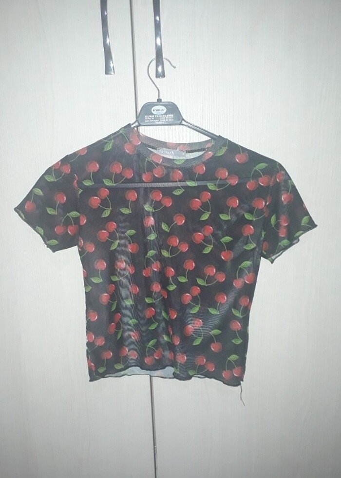 Transparan kiraz desenli mini üst  - Görsel 2
