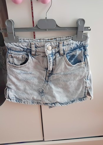 Kemer Tokalı Kız Çocuk Mavi Batik Jean Etek