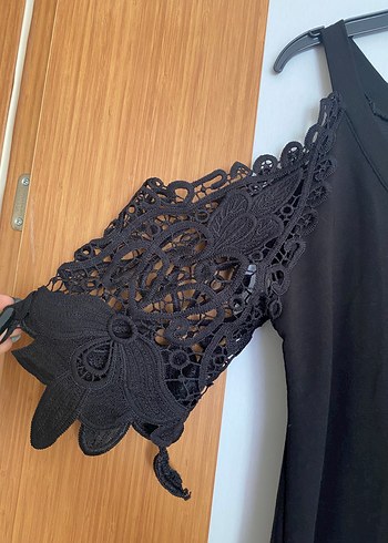 l Beden Dantel Detaylı Siyah Midi Goth Elbise