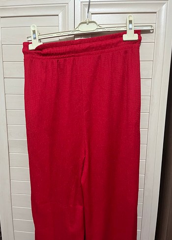 Kırmızı Bol Kesim Keten Pantolon (M) - Görsel 2