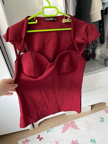 Bordo crop dekolteli bluz