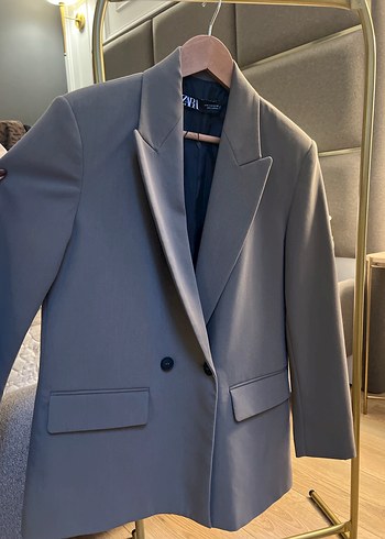 Düğmeli Gri Kadın Midi Blazer Ceket