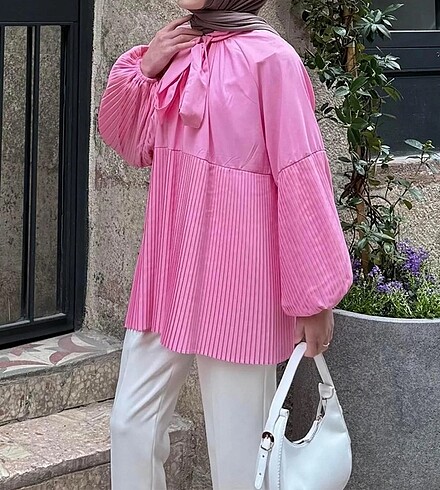 tesettür pembe tunik gömlek