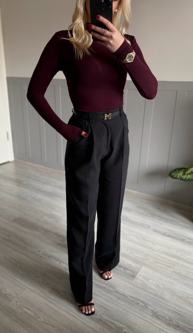 Bordo Yüksek Yakalı Uzun Kollu Kadın 
Bluz S-M-L BEDENLERİ MEVCT - Görsel 2