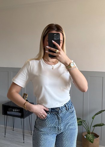 Beyaz Organik Pamuk Basic Tişört - Görsel 2