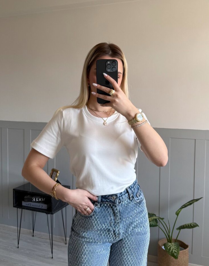 Beyaz Organik Pamuk Basic Tişört - Görsel 2