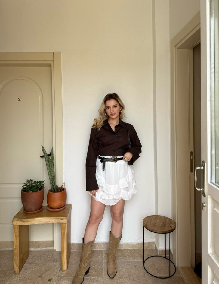 Beyaz Mini Şort Etek - Görsel 3