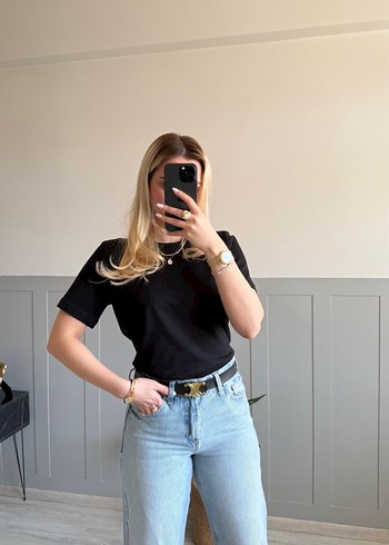 Siyah Organik Pamuk Basic Tişört - Görsel 2