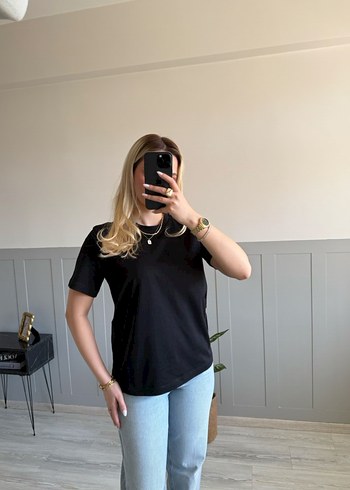 Siyah Organik Pamuk Basic Tişört - Görsel 3