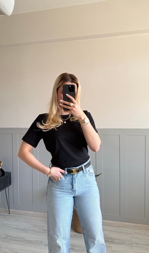 Siyah Organik Pamuk Basic Tişört - Görsel 2