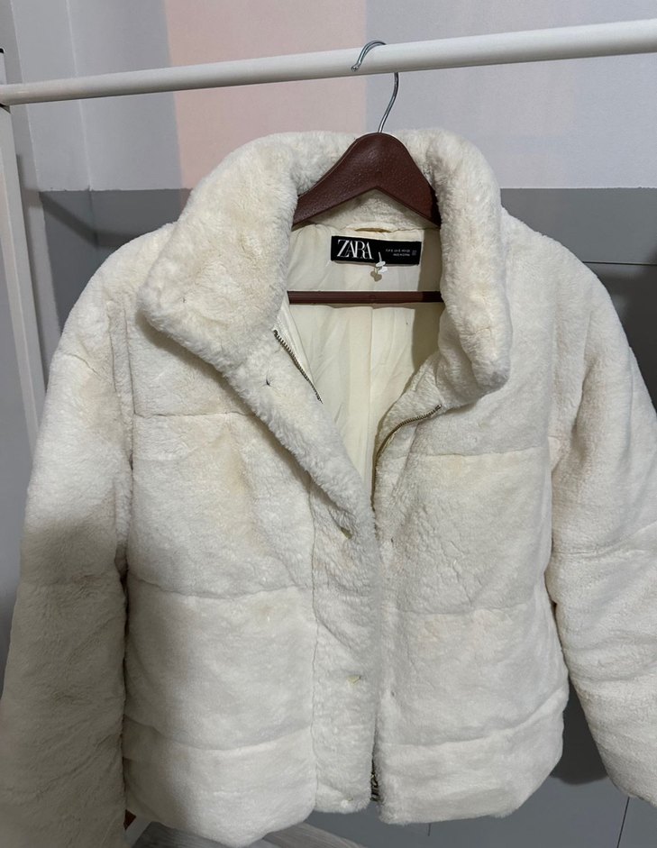 Beyaz Kadın Kürklü Kışlık Ceket - Görsel 3