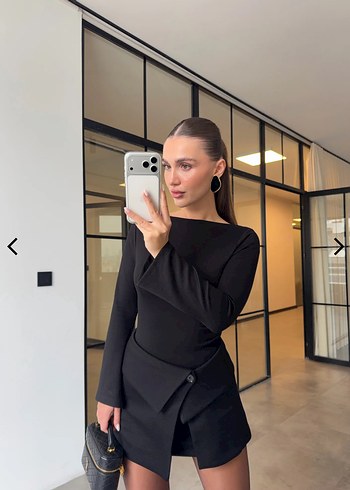 Parçalı Siyah Mini Elbise - Görsel 2