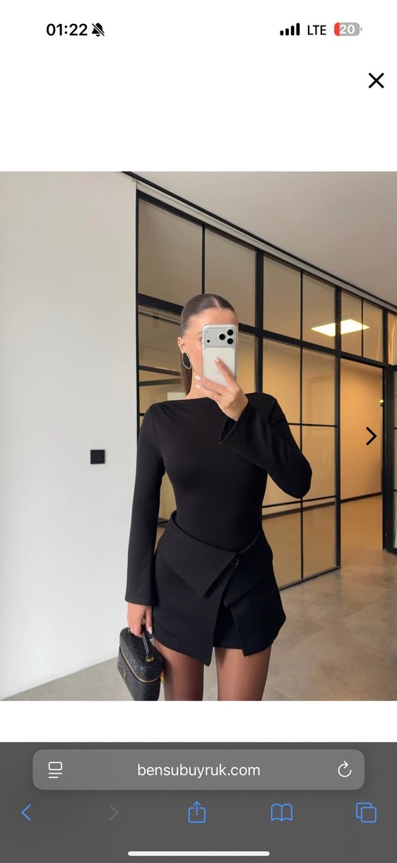 Parçalı Siyah Mini Elbise - Görsel 3