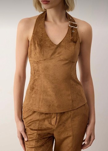 Parlak Kadife Kahverengi Alt Üst Takım - Görsel 2