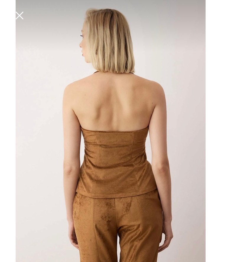 Parlak Kadife Kahverengi Alt Üst Takım - Görsel 3