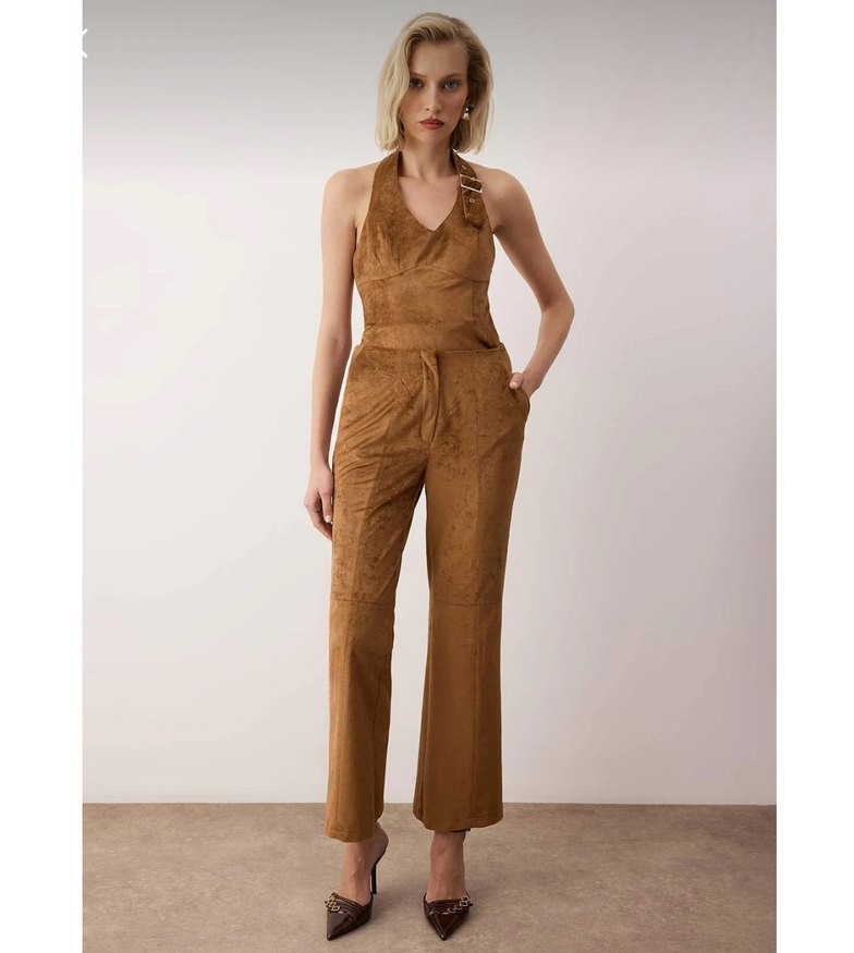 Parlak Kadife Kahverengi Alt Üst Takım - Görsel 5