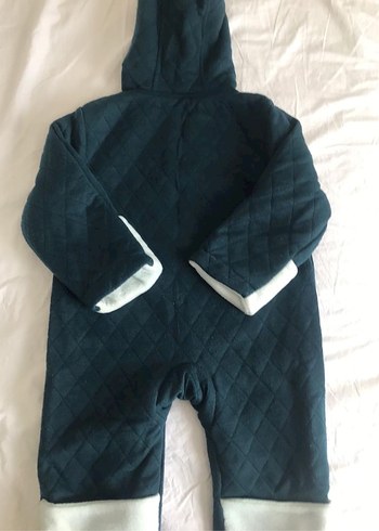 Koyu Gri Kapüşonlu Nakışlı Bebek Tulumu - Görsel 3