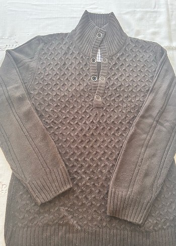 Kahverengi Örgü Yarım Düğmeli Erkek Kazak - Görsel 2