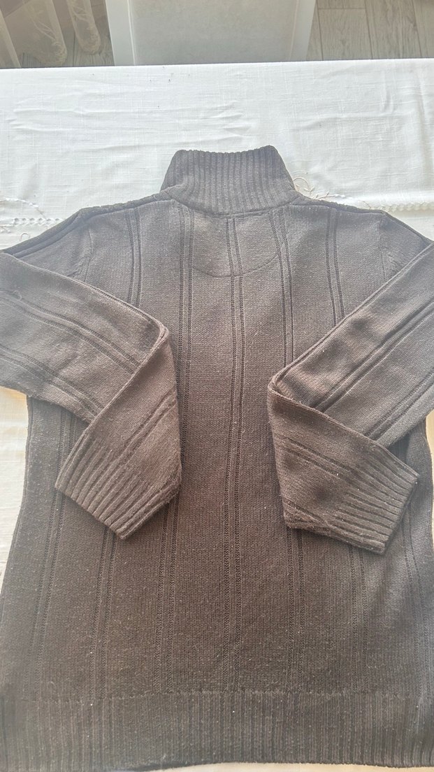 Kahverengi Örgü Yarım Düğmeli Erkek Kazak - Görsel 4