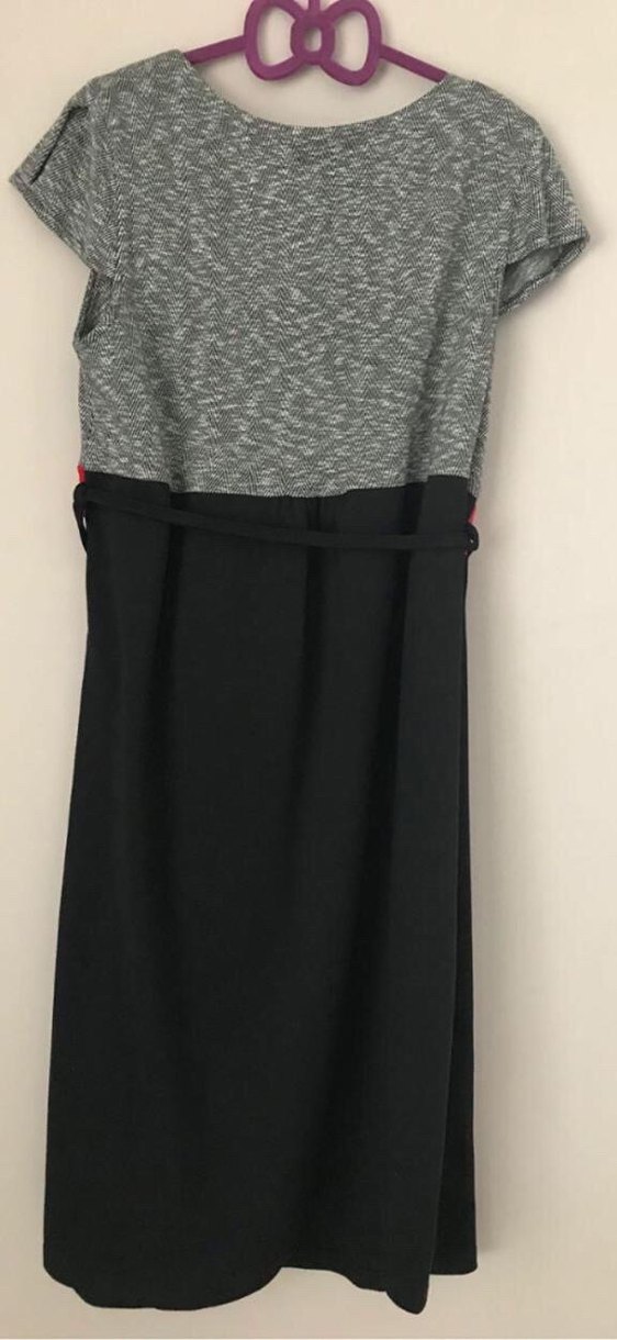 Gri Kısa Kollu Hamile Midi Elbise - Görsel 2