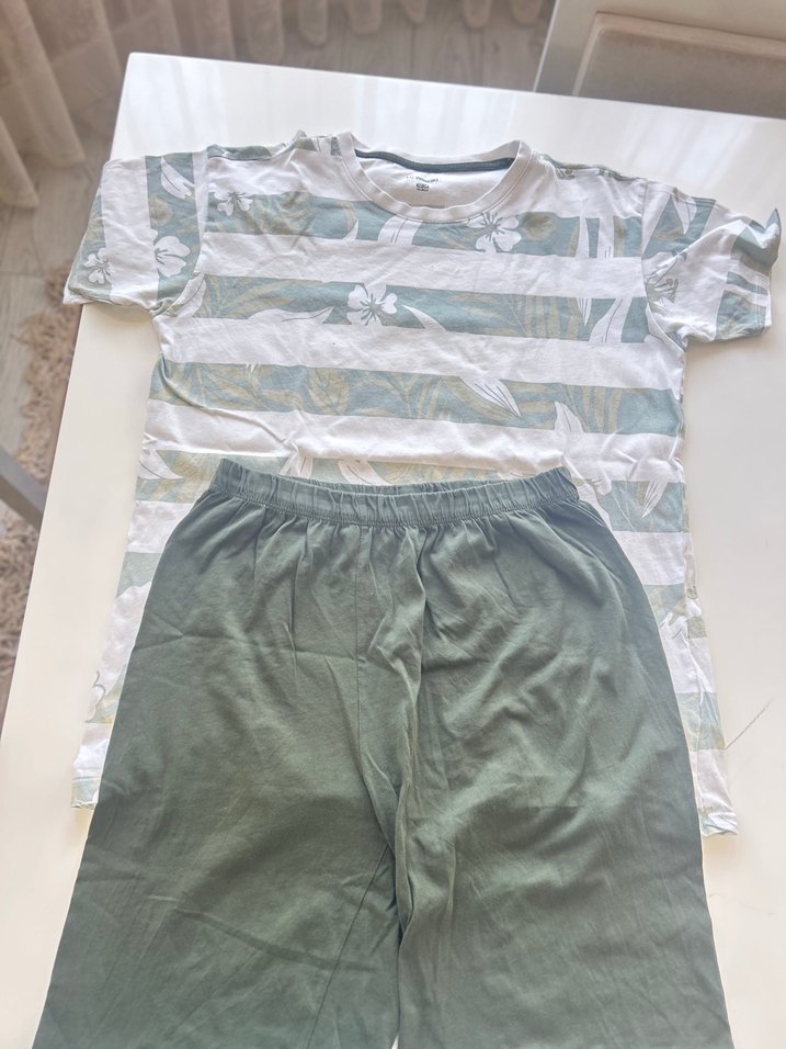 Erkek Yeşil Kısa Kollu Pamuklu Pijama Takımı - Görsel 2