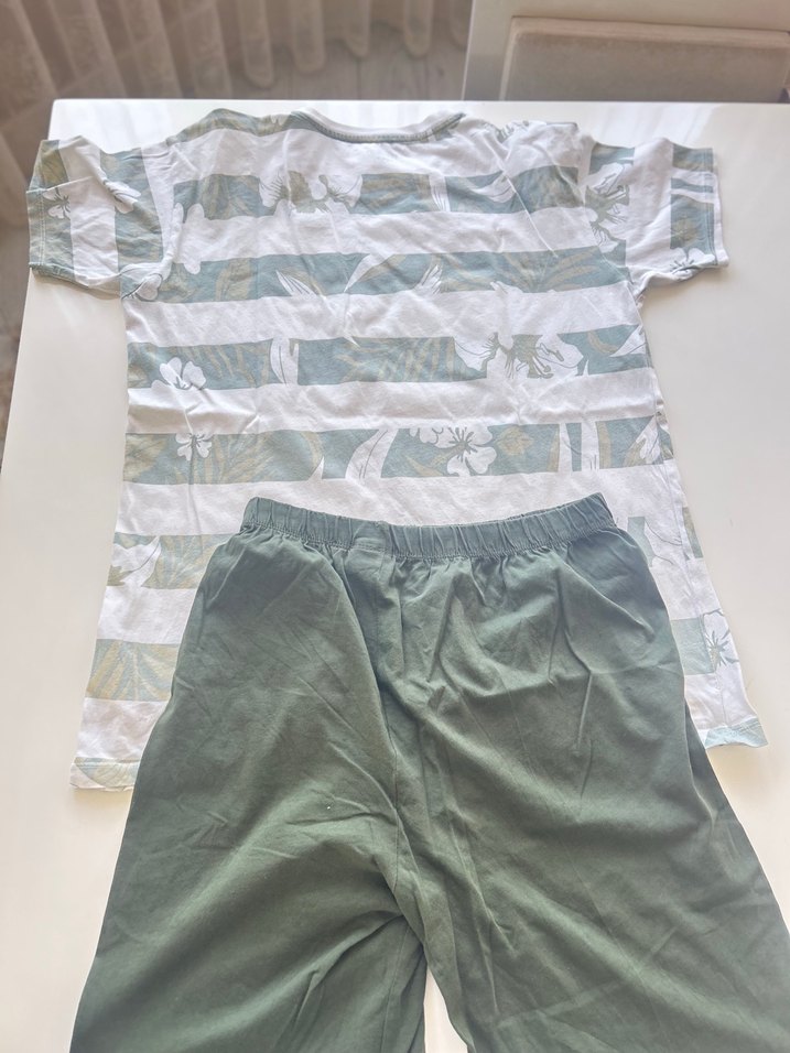 Erkek Yeşil Kısa Kollu Pamuklu Pijama Takımı - Görsel 3